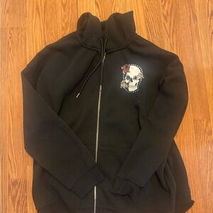 Black Zip-Up Hoodie with Skull Design